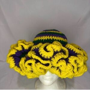 Mardi Gras themed Extreme Ruffles Crochet hat
